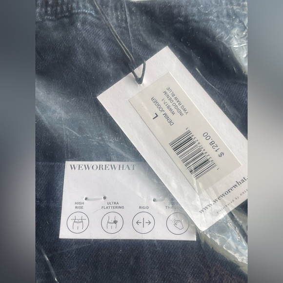 NWT WEWOREWHAT DENIM JOGGER JEAN INDIGO BLUE HIGH WAIST ELASTIC WAIST SIZE L - Picture 4 of 6